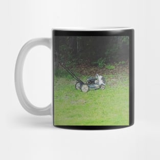 Finn the Cat Riding a Push Mower Mug